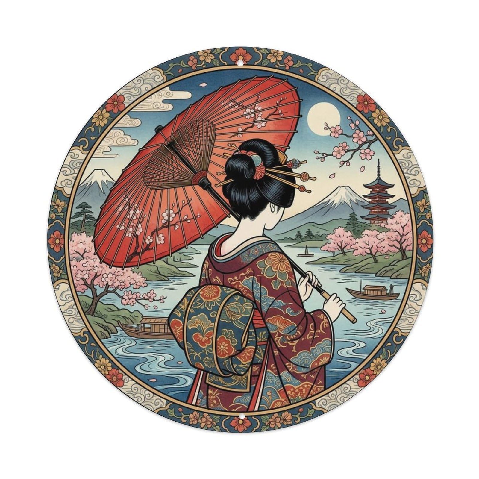 Japanese Geisha Back View Red Umbrella Elegant 1 Metal Tin Sign