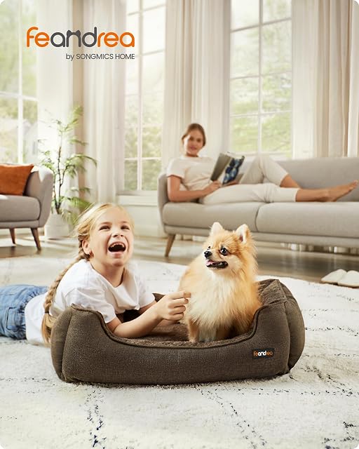 Foto 2 de 8 de Feandrea Cama para Perros, Sofá de Lino para Mascotas, Bordes Elevados, Fondo Antideslizante