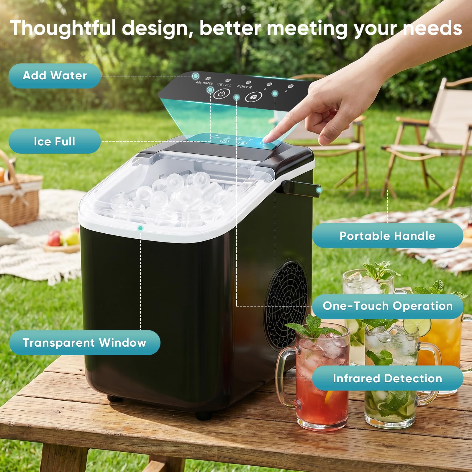 Dumos Ice Makers Countertop,26.5lbs/24h,9 Cubes In 6 Mins,Portable Ice Maker Machine With Self-Cleaning,Ice Scoop, Basket And Handle2 Sizes Of Bullet Ice,Perfect For Home Kitchen(Deep Black) on Fridge.com - View 4
