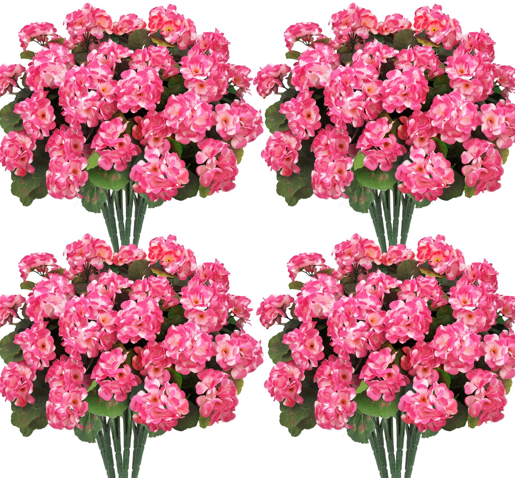 Bassion Artificial Geraniums Flowers for Outdoors Decoration, 4 Pcs, Pink