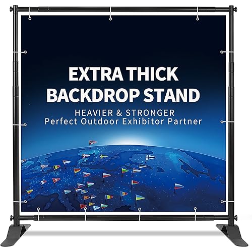Banner Stand Backdrop - Banner Holder with Adjustable Poster Stand & Retractable Height Up to 5x7 - 8x10 ft Adjustable Telescopic Display Stand for Trade Show, Photo Booth, Wall Exhibitor Background