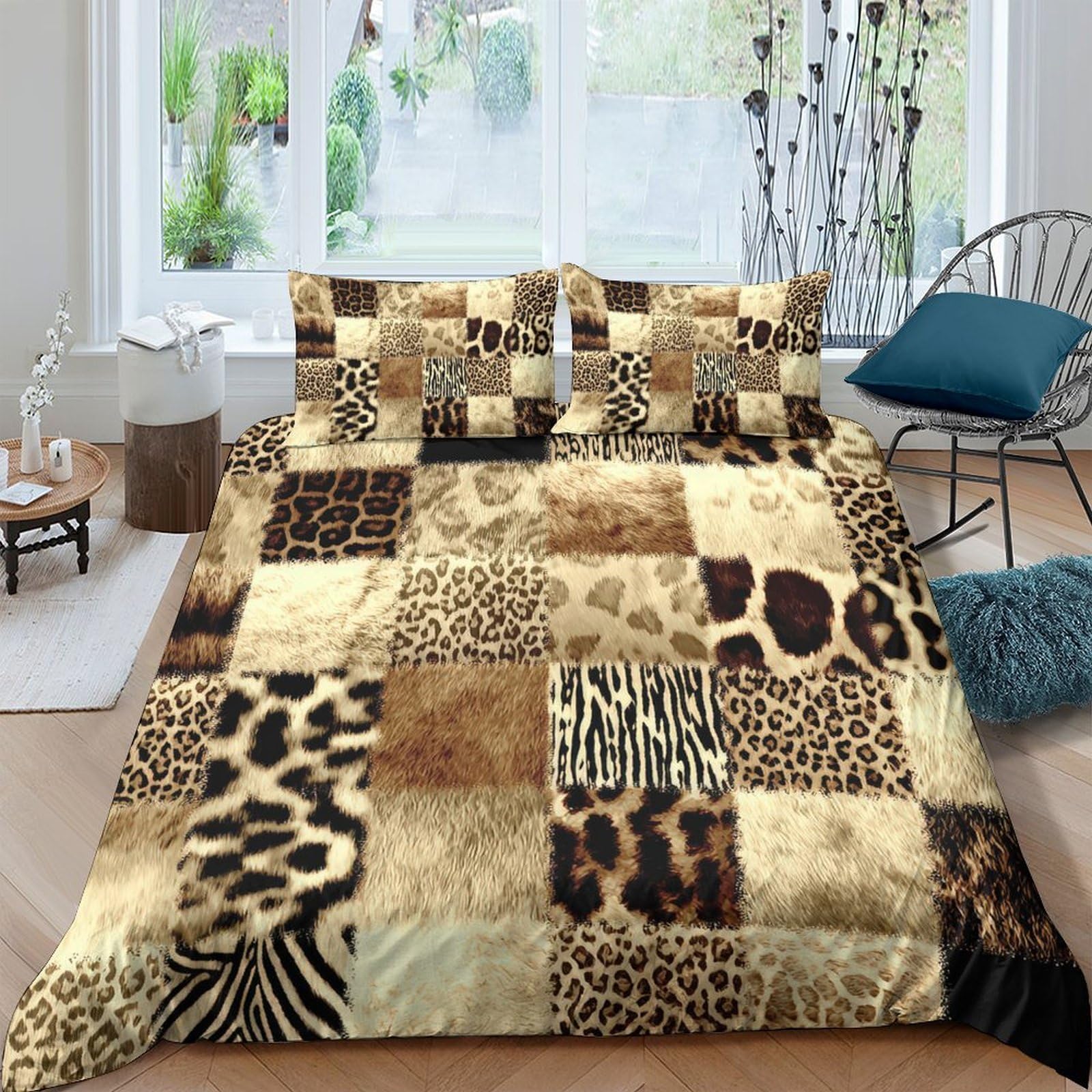 Ctjqhvkz Style-3 3D Printed Patchwork Leopard Fitted Sheet Microfiber Soft Animal Skin Bed Cover For Bedroom Guest Room Decor Single（135X200cm）