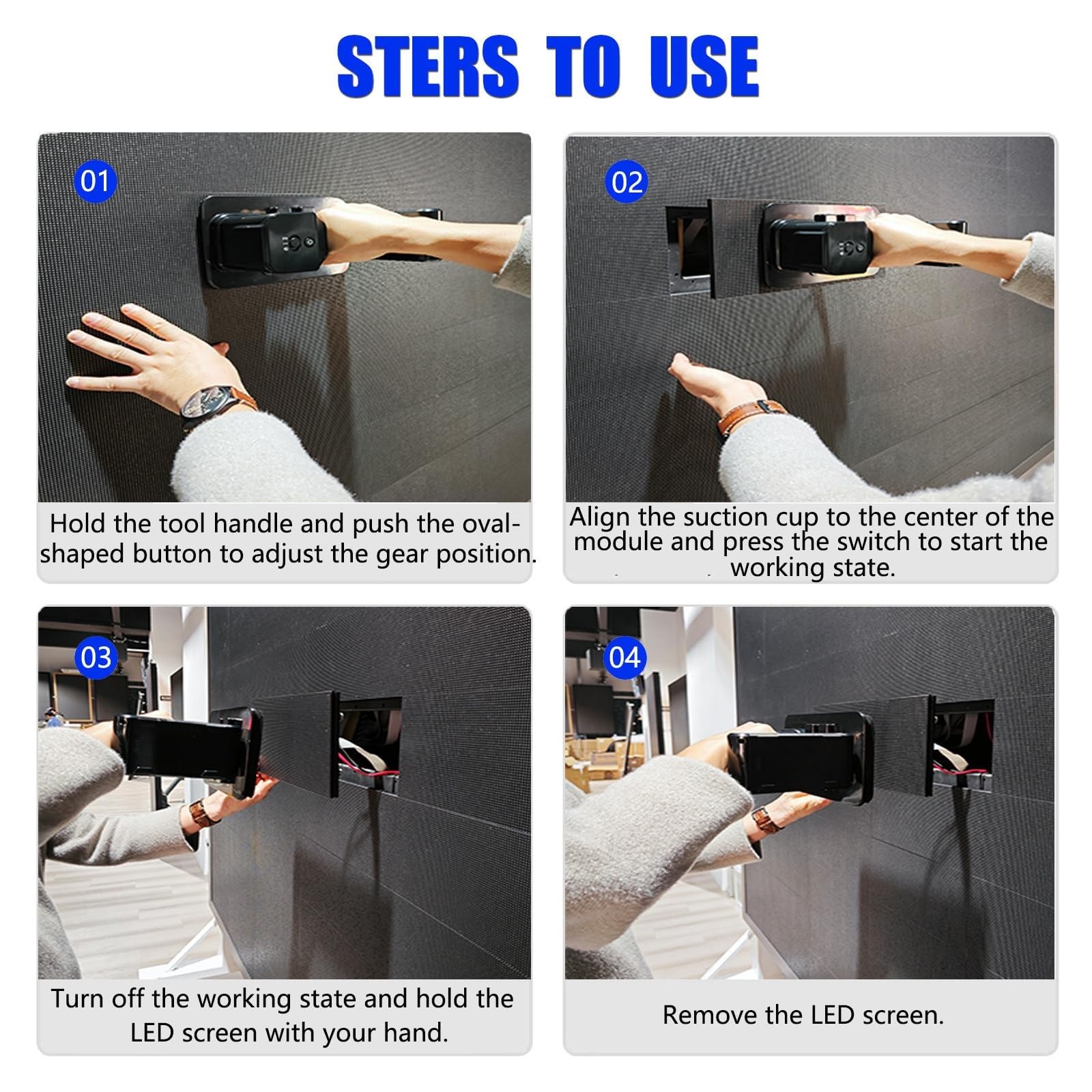 Herramienta de ventosa al vacío con pantalla LED, capacidad de carga de 66 libras, almohadillas ajustables para pantallas curvadas y de azulejos, mantenimiento frontal, uso multifuncional
