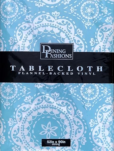 Miniatura 4 de Dining Fashions - Mantel trasero de franela de vinilo bordado floral blanco sobre azul (52 x 70 pulgadas, oblongo)