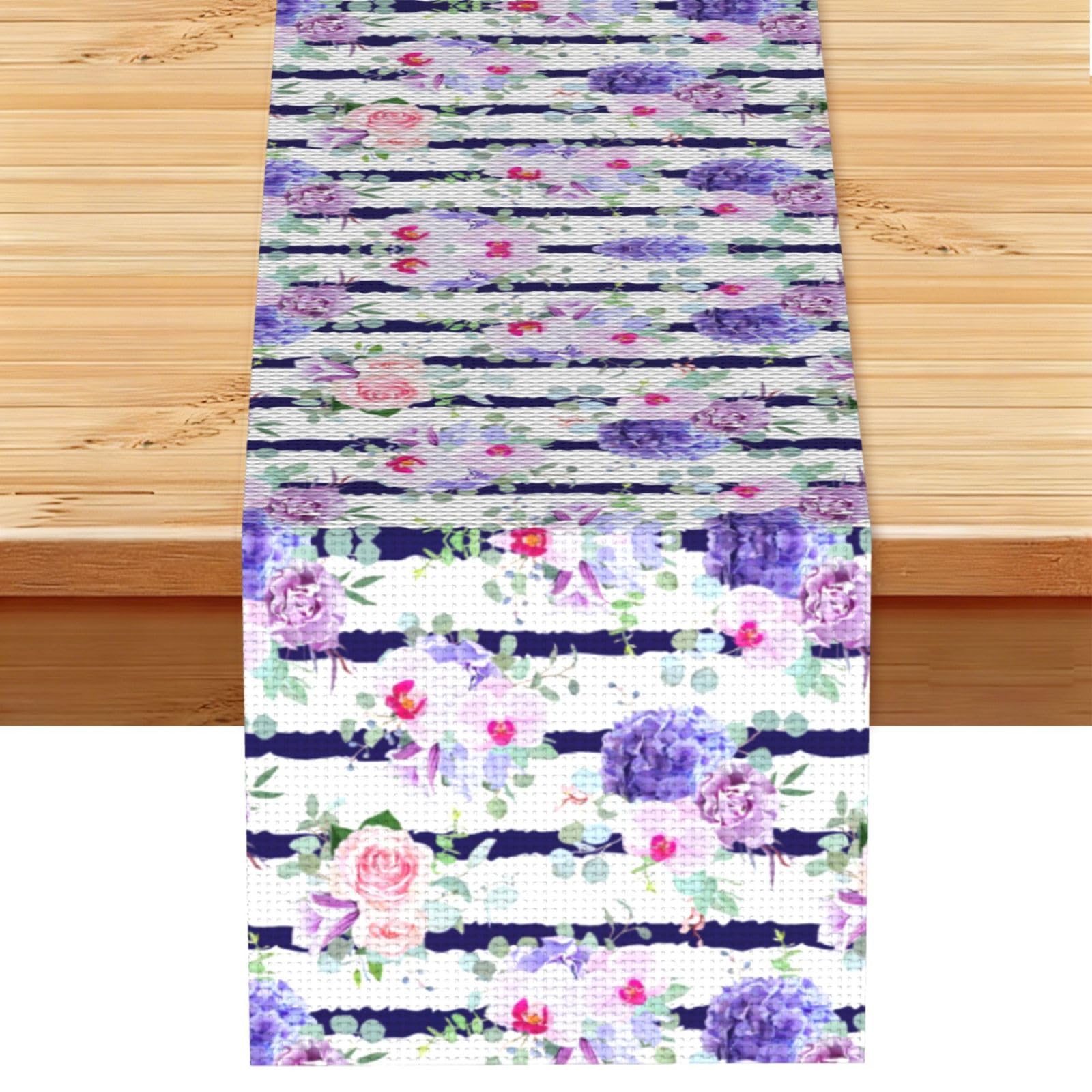 Striped succulents Printed Kitchen Table Runner 13x72, Faux Linen Style Decor for Home Wedding Banquet Fireplace
