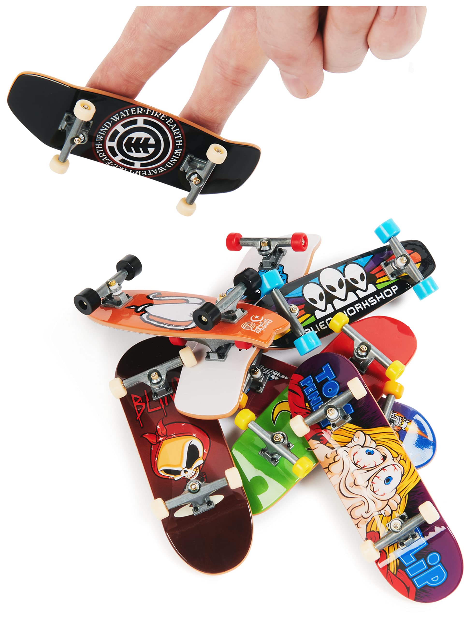 Tech Deck - 25th Anniversary Pack, 8er-Set mit Finger-Skateboards der coolsten Skate-Marken der letzten 25 Jahre, Zubehör: Dude Skater-Sammelfigur, Sticker-Sets der enthaltenen Marken, ab 6 Jahren