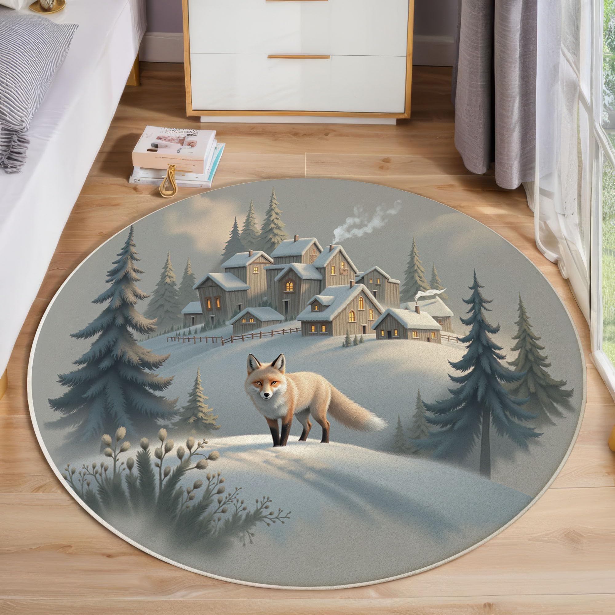 Tapis antidérapant 120 cm rond pour sécuriser et décorer une chambre d'enfant grise