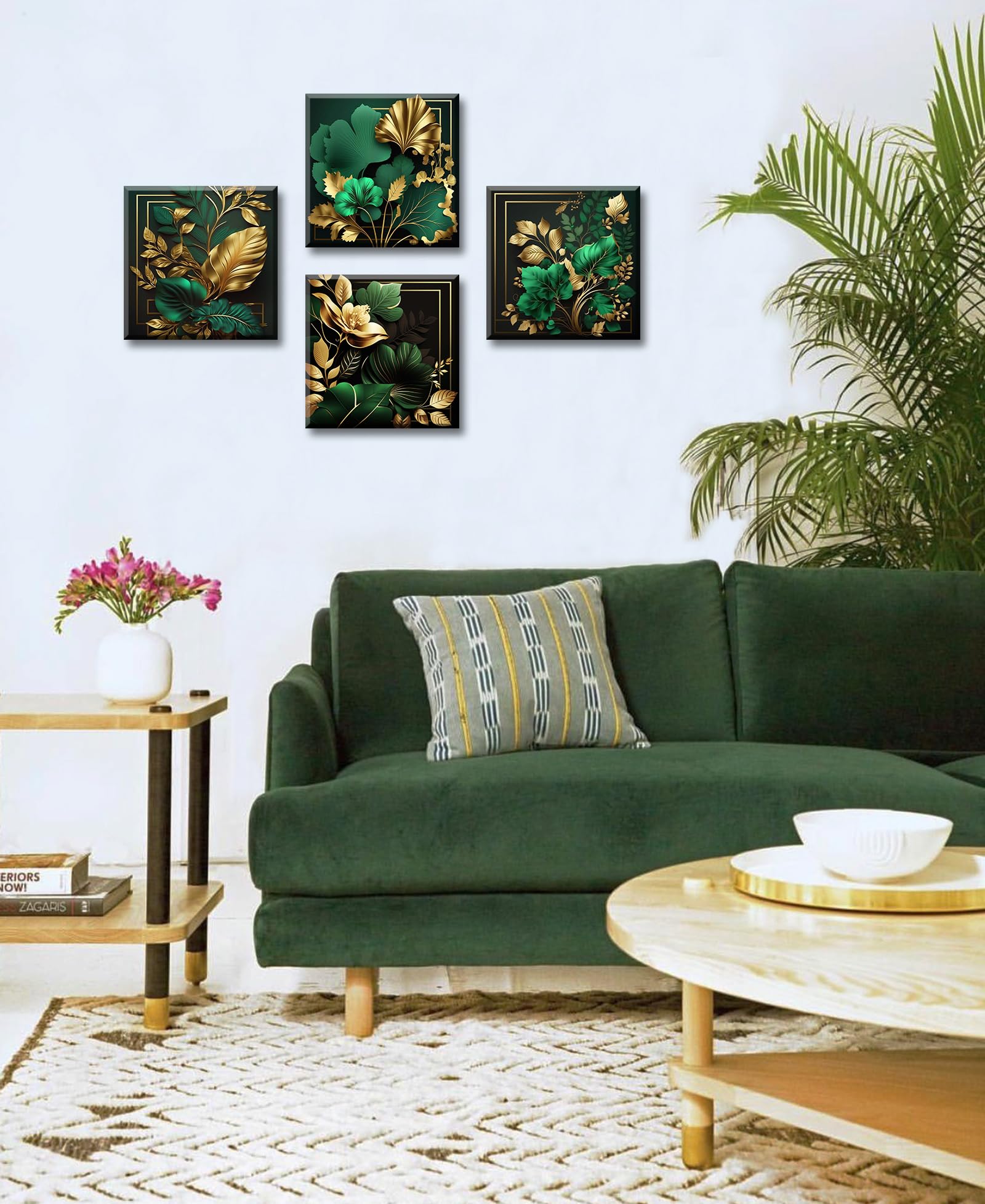 Green and Gold Wall Decor Tropical Plant Gold Leaves