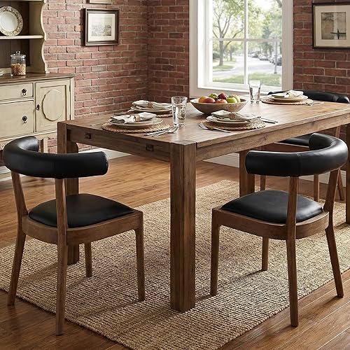 Juego de 2 sillas de comedor negras tapizadas de piel sintética con respaldo abierto, sillas laterales tradicionales de madera para sala de estar,