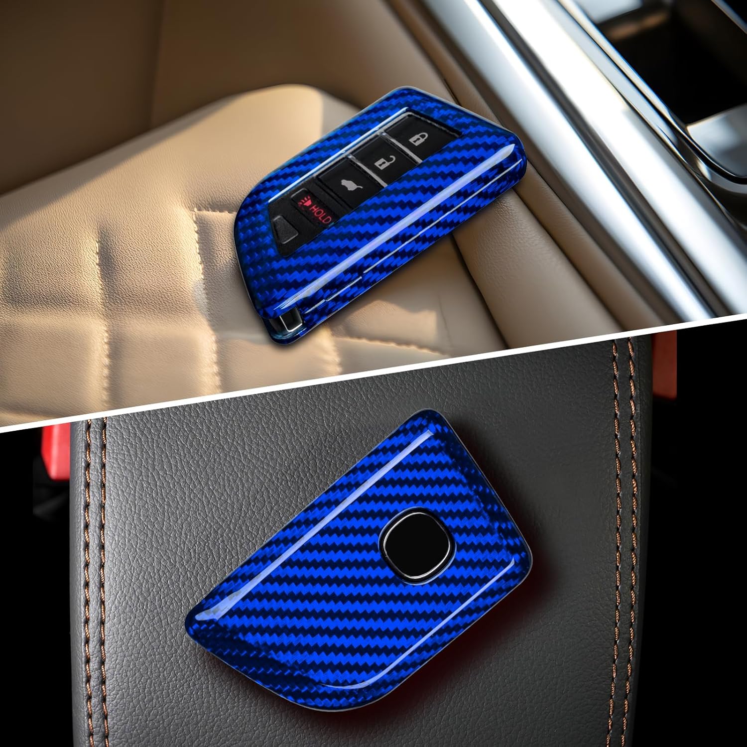 T-carbon Key Fob Cover Compatible With Acura MDX 2025 4 Buttons Accessories,Glass Fiber Key Fob Case With Keychain Fits Acura RDX RLX NSX ILX TLX TLX-L CDX 2022 2023 2024 Smart Remote Keyless Blue