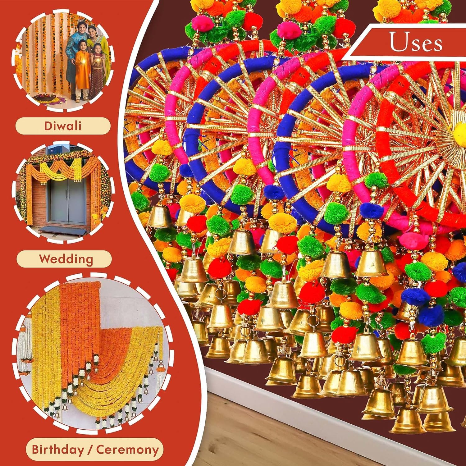 Bindian Pom Pom Chakri - Festive Wall Decor -7 Bindian Pom Pom Chakri - Festive Wall Decor -7
