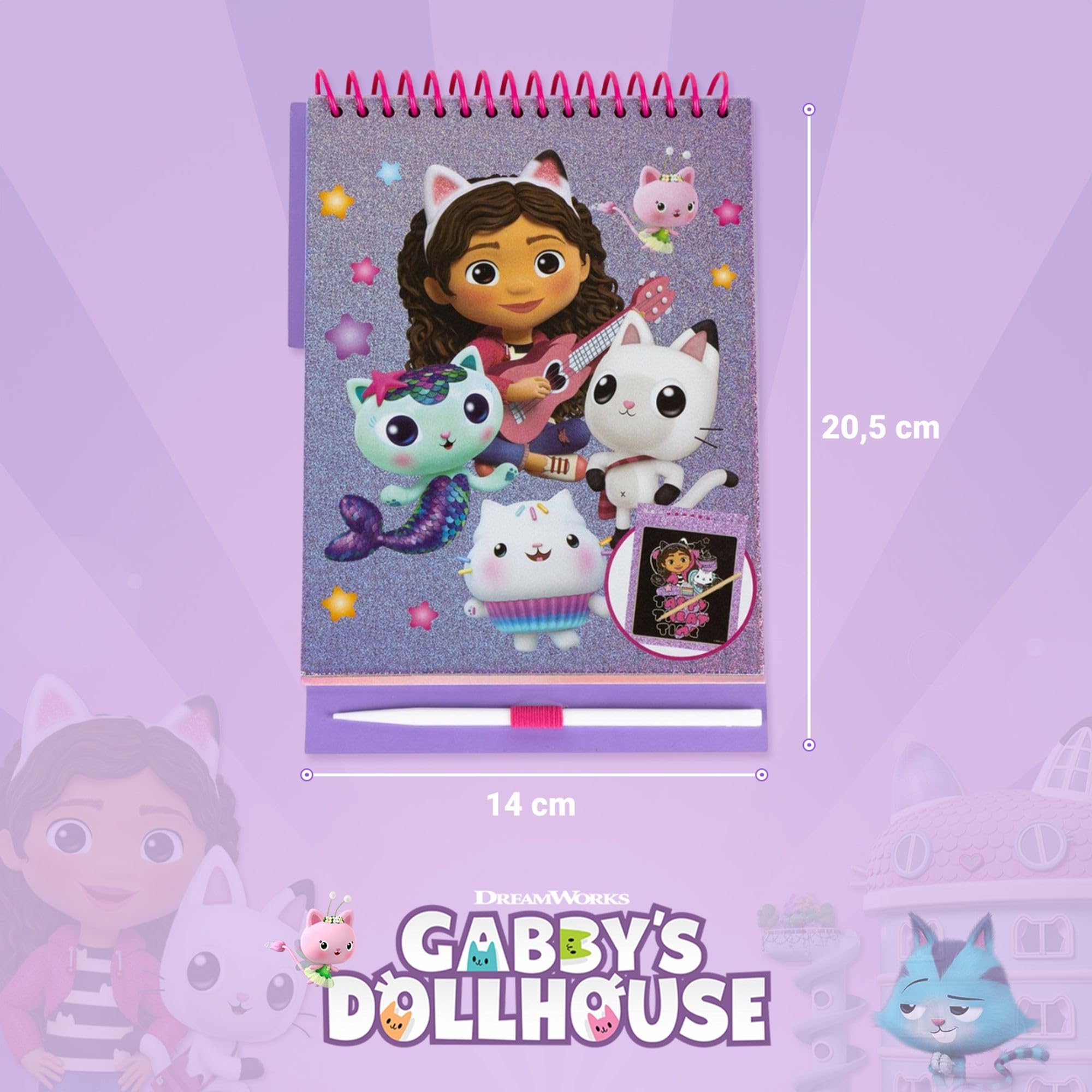 Cuaderno Mágico Gabby’s Dollhouse con Bolígrafo y Hojas Reutilizable - Libreta Infantil de Dibujo y Escritura Creativa para Niñas Fans de Gabby’s Dollhouse