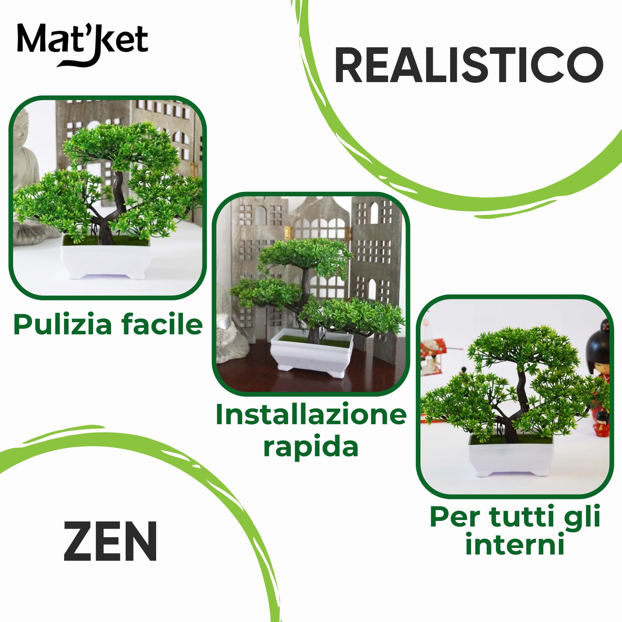 Bonsai Finto Realistico, 18x27 cm, Pianta Artificiale da Interno, Decorazione Zen per Casa e Giardino, Vaso Decorativo da Interno, Arredo Bagno, Camera, Piante Finte, Scrivania Piccola (Bianco)