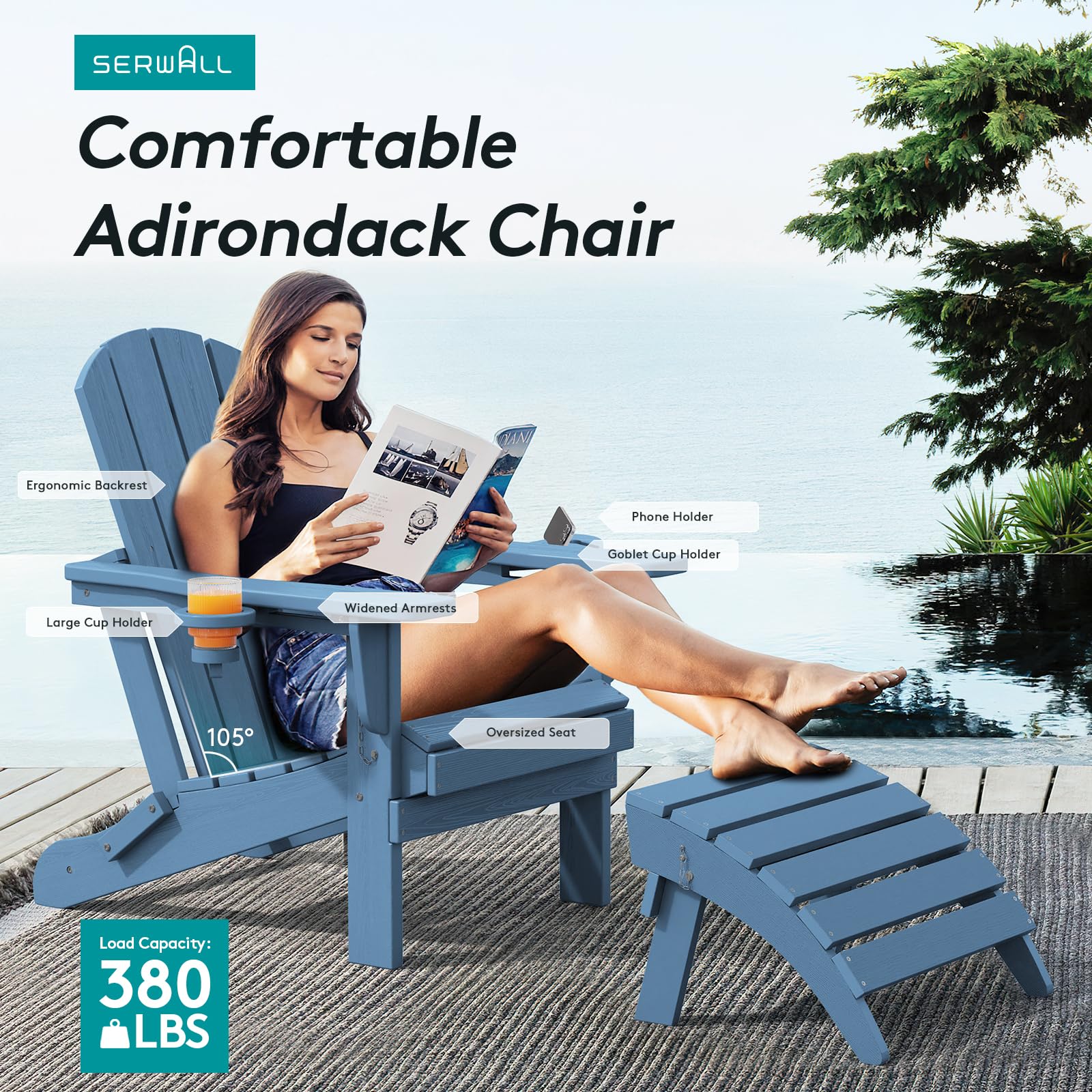 Best Adirondack Chair 2026: 5 Top Picks Reviewed 2 SERWALL Folding Adirondack Chair, HDPE Adirondack Chairs Set of 2, Plastic Outdo — product photo