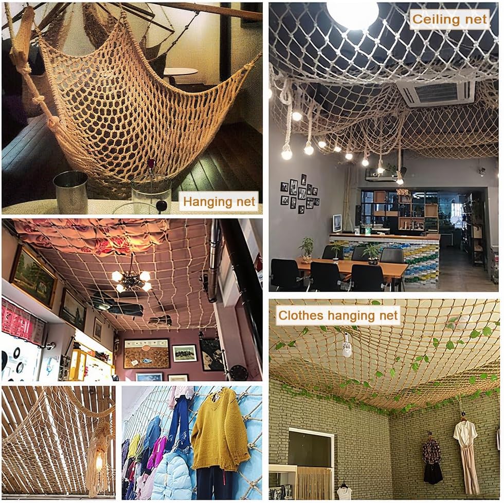 Amacthysh Jute Hemp Rope Net,Safety Rope Netting,Balcony Stair Railing Protection Net,Plant Climbing Support Nets,for Indoor Decor,Outdoor Fence Isolation,8 mm/10 cm,1 * 1.5m