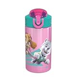 Zak Designs 18&sol;8 Stainless Steel Kids Water Bottle with Flip-up Straw Locking Spout Cover&comma; Durable Cup for Sports or Travel &lpar;15&period;5oz&comma; Paw Patrol Skye&rpar;&comma;PWPT-S732
