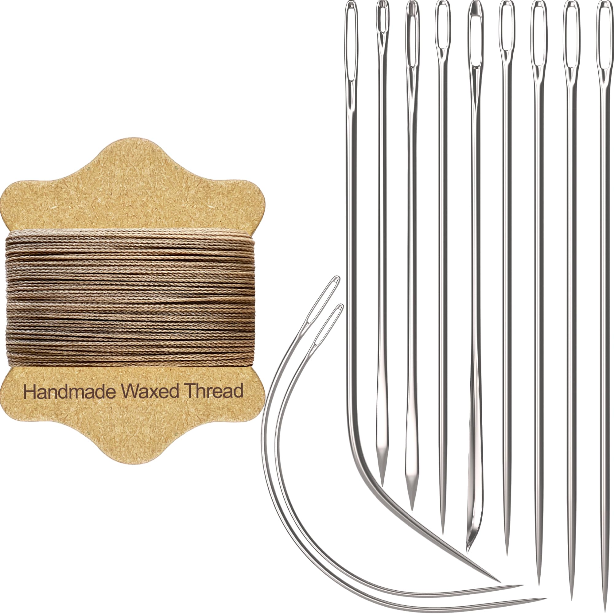 VONEEDL Upholstery Repair Kit: Waxed Sewing Thread (Khaki Color) & Heavy Duty Needles (11 PCS) for Leather, Canvas & More