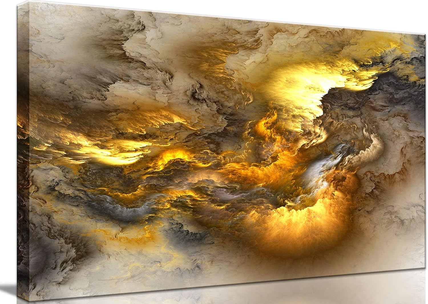 Large Framed Abstract Colorful Canvas Wall Art Modern Poster Pictures Prints Paintings Golden Brown Cloud Wall Decor Landscape Nature Artwork for Living Room Bedroom Office Ready to Hang(24x48in)