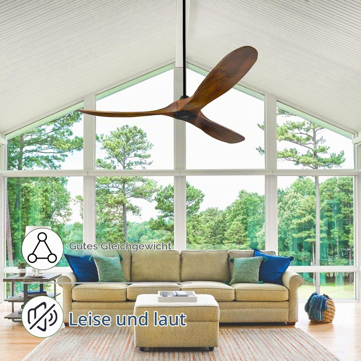 106cm Holz Deckenventilator Outdoor ohne Licht, Rustikaler Bauernhaus Deckenventilator Leise mit Fernbedienung, Sechsgang-Reversibler DC Motor Deckeventilator für Wohnzimmer Gazebo Porch