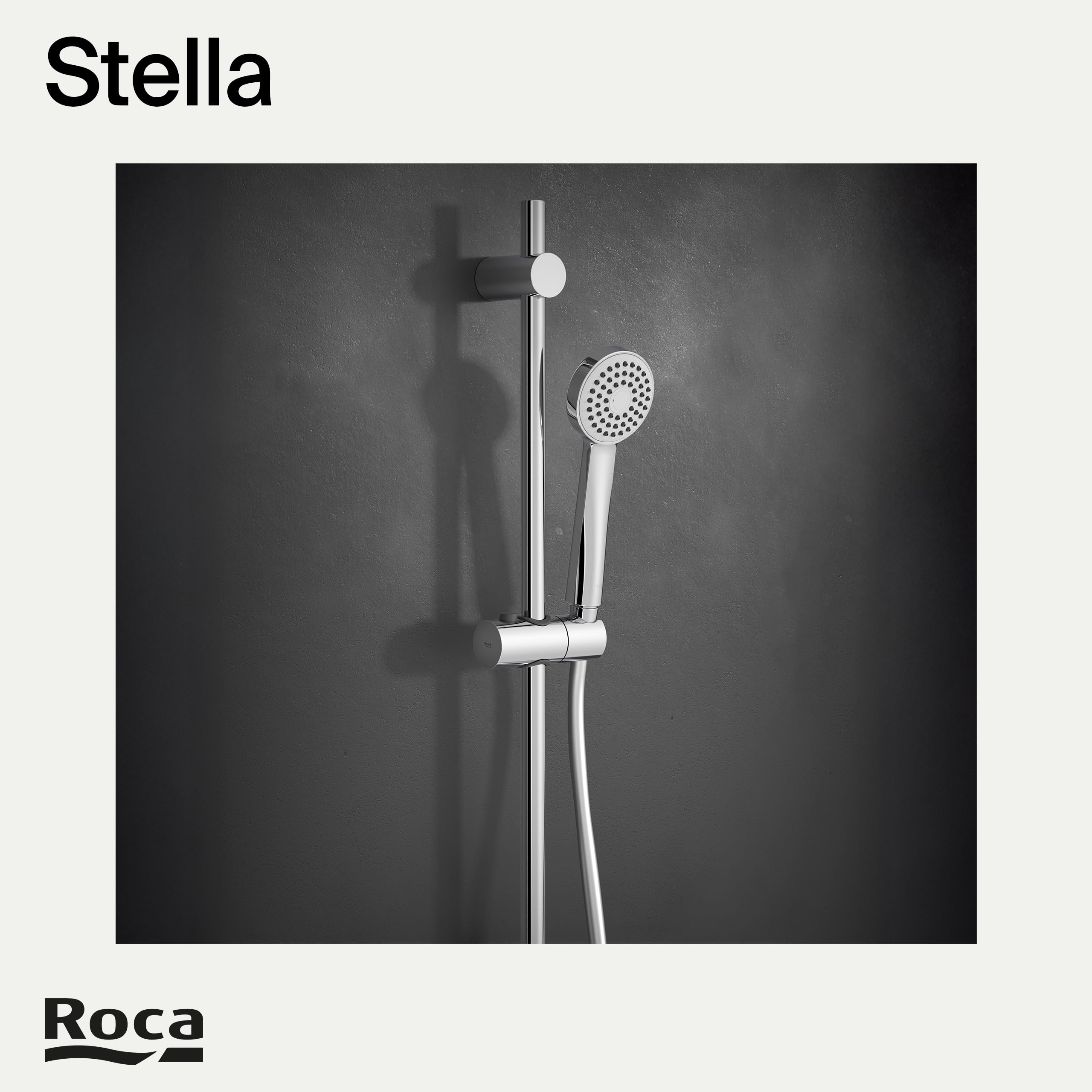 Roca,Stella,Kit de ducha. Incluye ducha de mano de 80 mm de 1 función, barra de 700 mm, soporte regulable para ducha de mano y flexible de PVC de 1,70 m,A5B9403C00