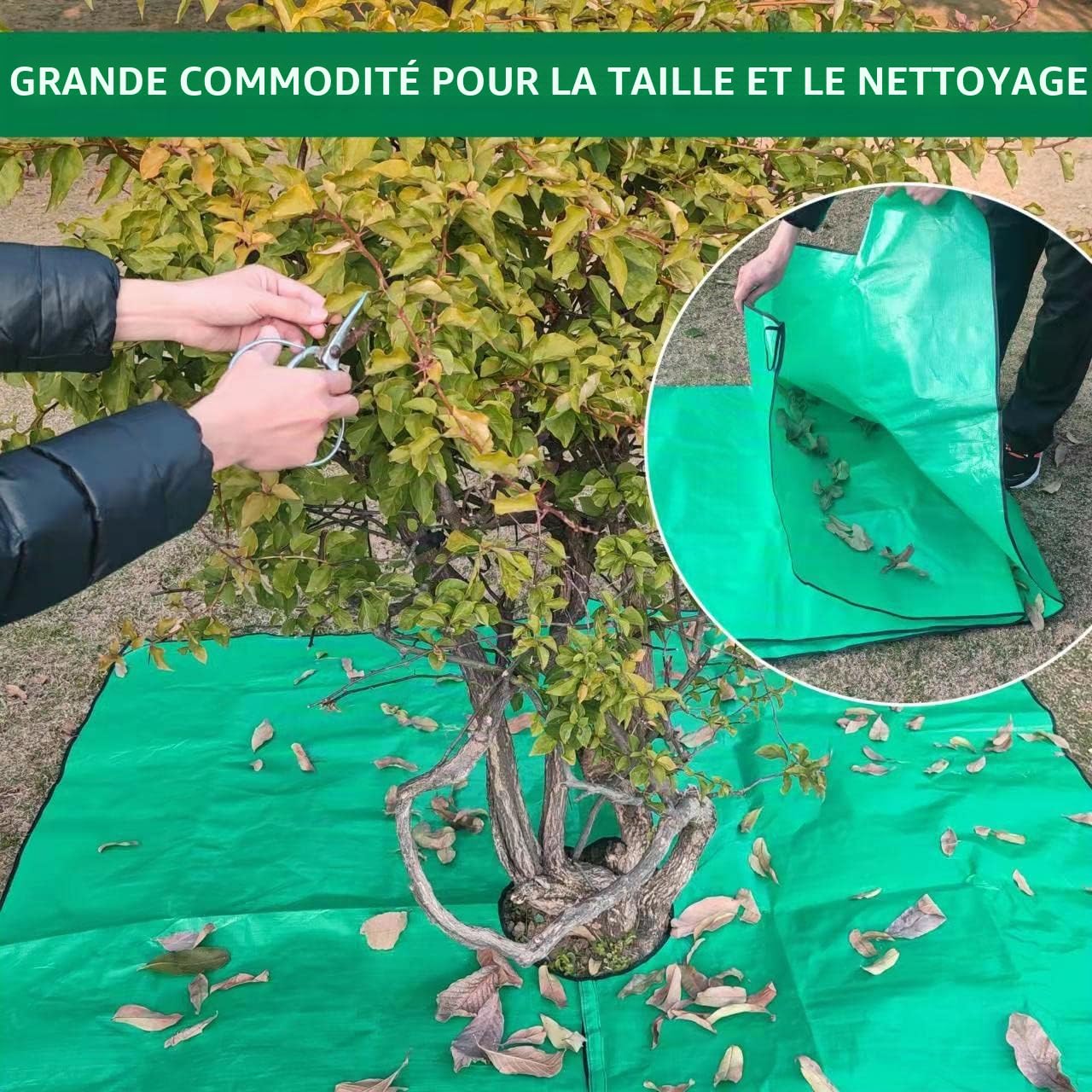 Bâche d'élagage avec Trou, Quatre Coins avec languettes pour Une Fixation Facile Autour des arbustes et des Arbres - 200 x 200 cm
