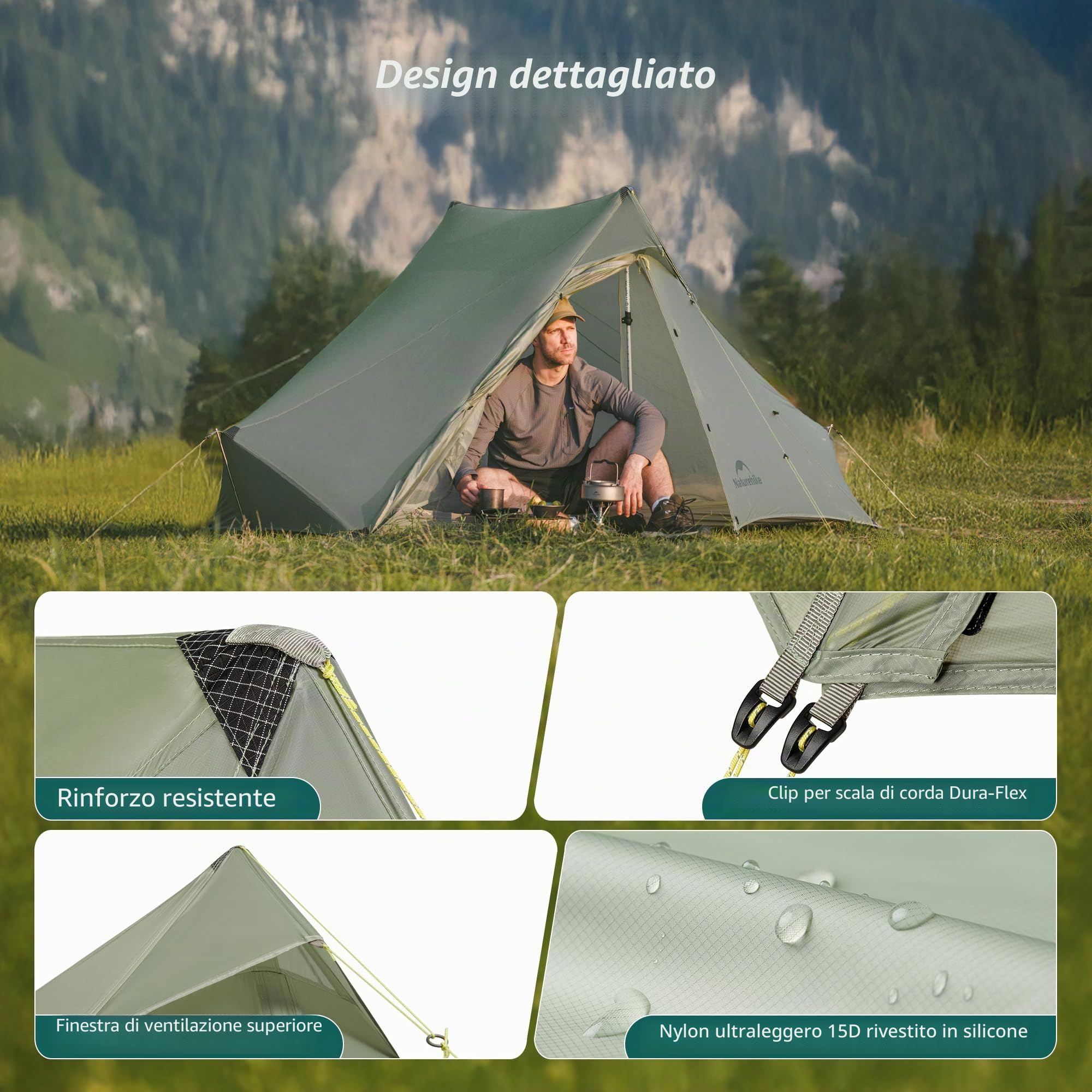 Naturehike Summiture UL - Tenda da trekking ultraleggera per 2 persone, 3 stagioni, resistente al vento e impermeabile, diverse modalità di installazione