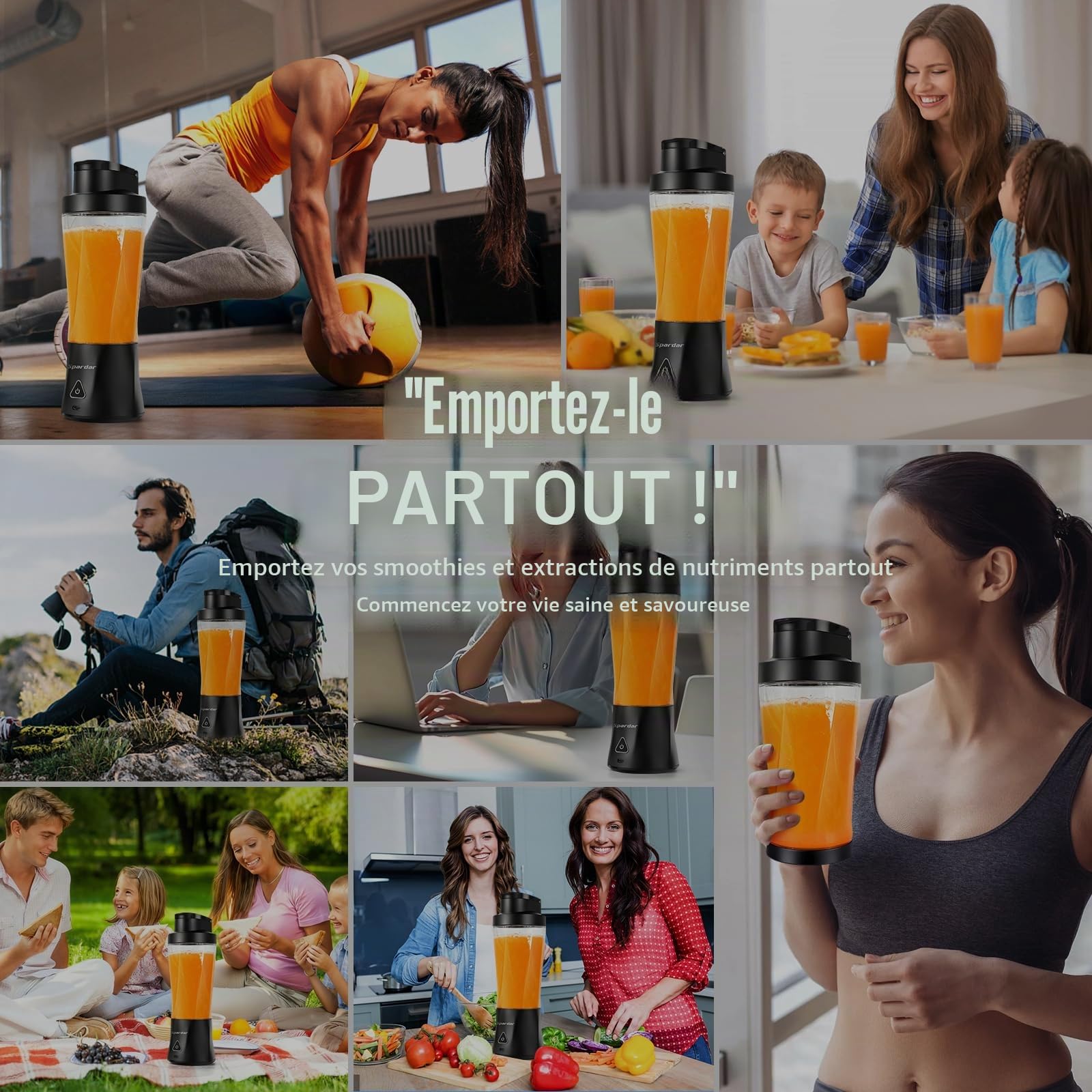Smoothie Maker to go Blender Portable 700 ml 6000 mAh Fonction Autonettoyante Avec 6 Lames Tranchantes et Brosse de Nettoyage Convient pour la Préparation de jus et de Milkshake Noir