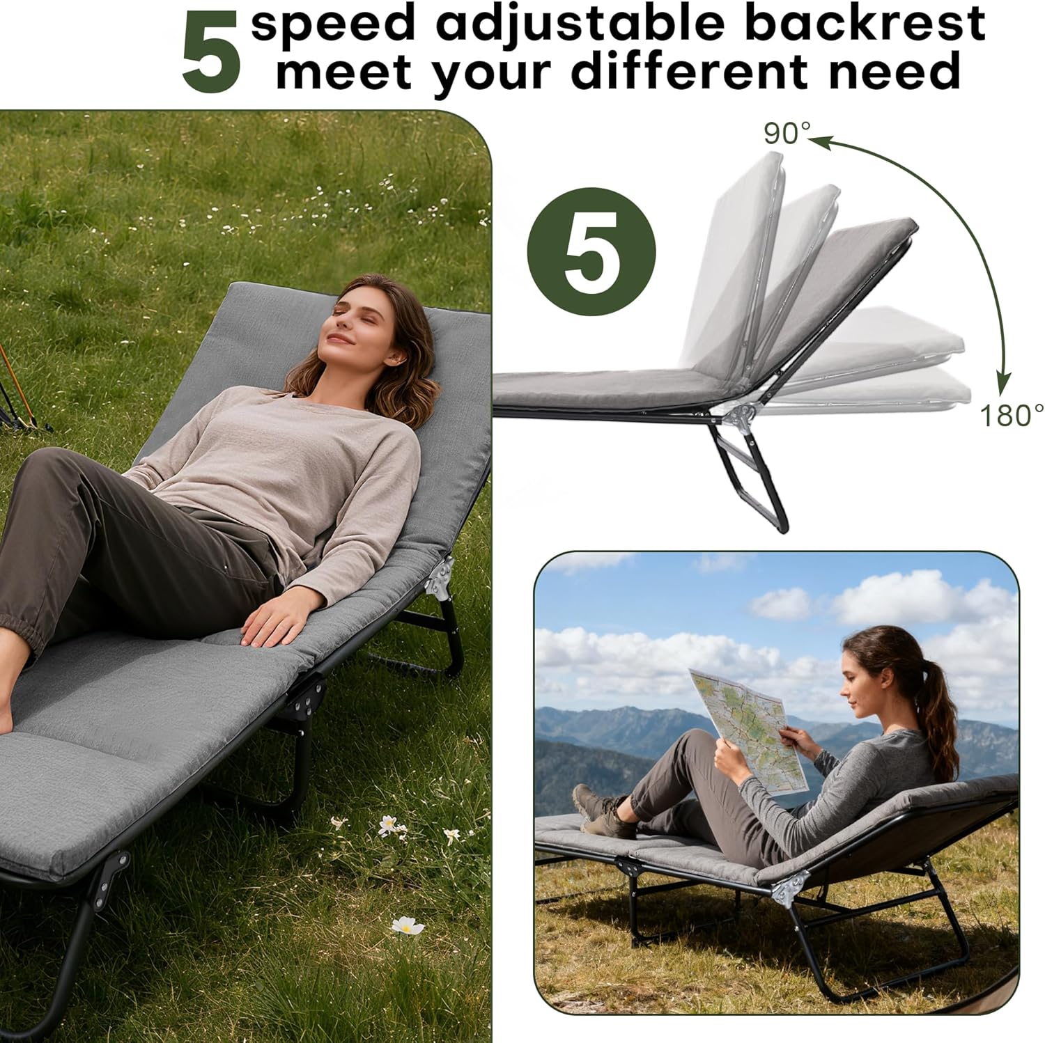 XMT Camping Cot with Mattress, 550LBS(Max Load), Portable Folding Outdoor Bed for Adults Kids, Double Layer 1200D, Heavy Duty Cot for Traveling Gear Supplier, Office Nap, Home Lounging(Grey)