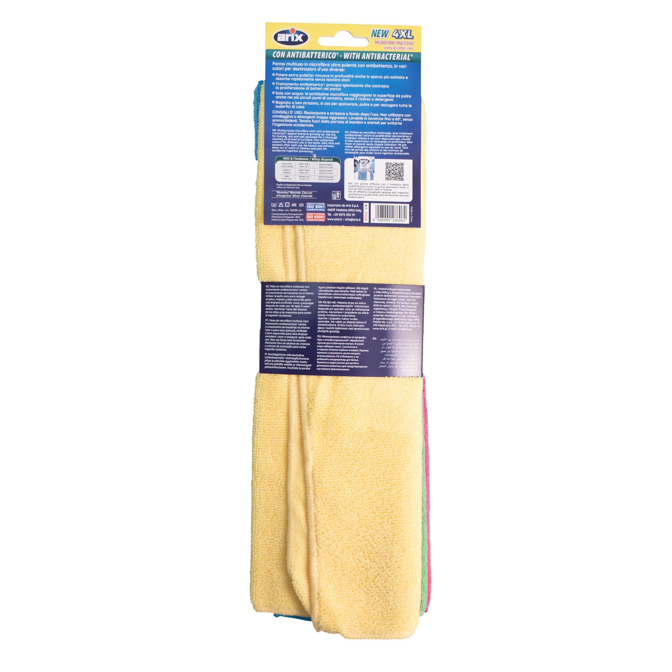Arix | 48 Microfribre XXL Colorate con Trattamento Antibatterico, 38x36 cm, Panno in Microfibra Multiuso Potere Extra Pulente, Adatto a Tutte le Superfici - 12 Confezioni