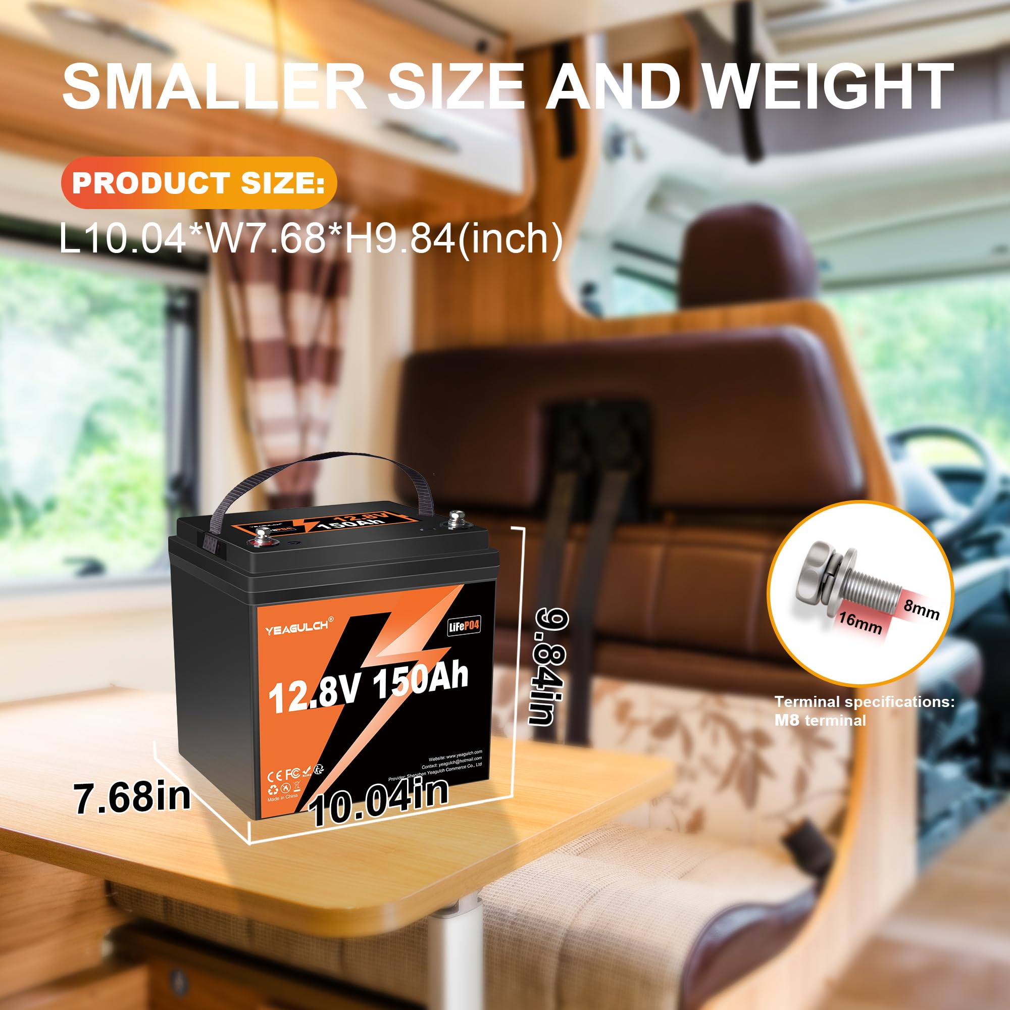 Yeagulch 2X Batterie LiFePO4 12V 150Ah Max BMS 100A 15000 Cycles | 1920Wh Batterie Rechargeable Haute Performance pour Camping-Car, Solaire et Applications Hors Réseau