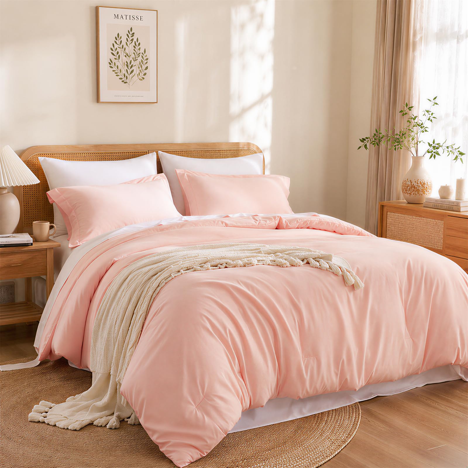 weigelia Pink Queen Comforter Set with Sheets - 7 Pieces Bed in a Bag Queen