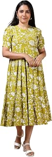 Floral Print Maternity Nursing Dress, Navy Blue and White Floral Print Cotton Mid-Calf Side Zipper for Feeding Regular Fit Price In India