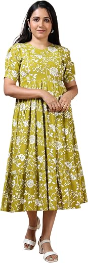 Floral Print Maternity Nursing Dress, Navy Blue and White Floral Print Cotton Mid-Calf Side Zipper for Feeding Regular Fit