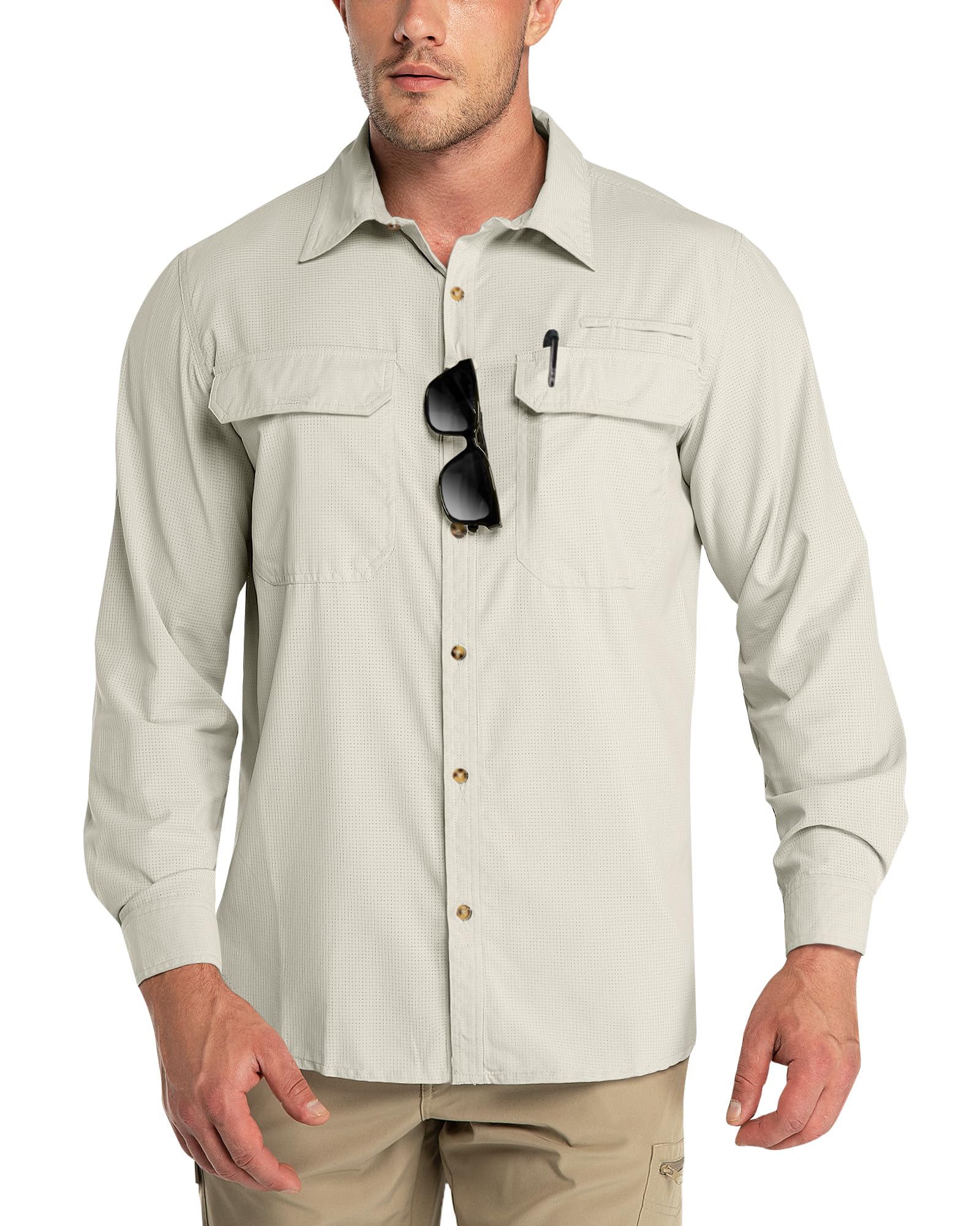 Outdoor Ventures Men's UPF 50+ UV Sun Protection Shirt, Long Sleeve Hiking Fishing Shirt Cooling Quick Dry for Safari Travel
