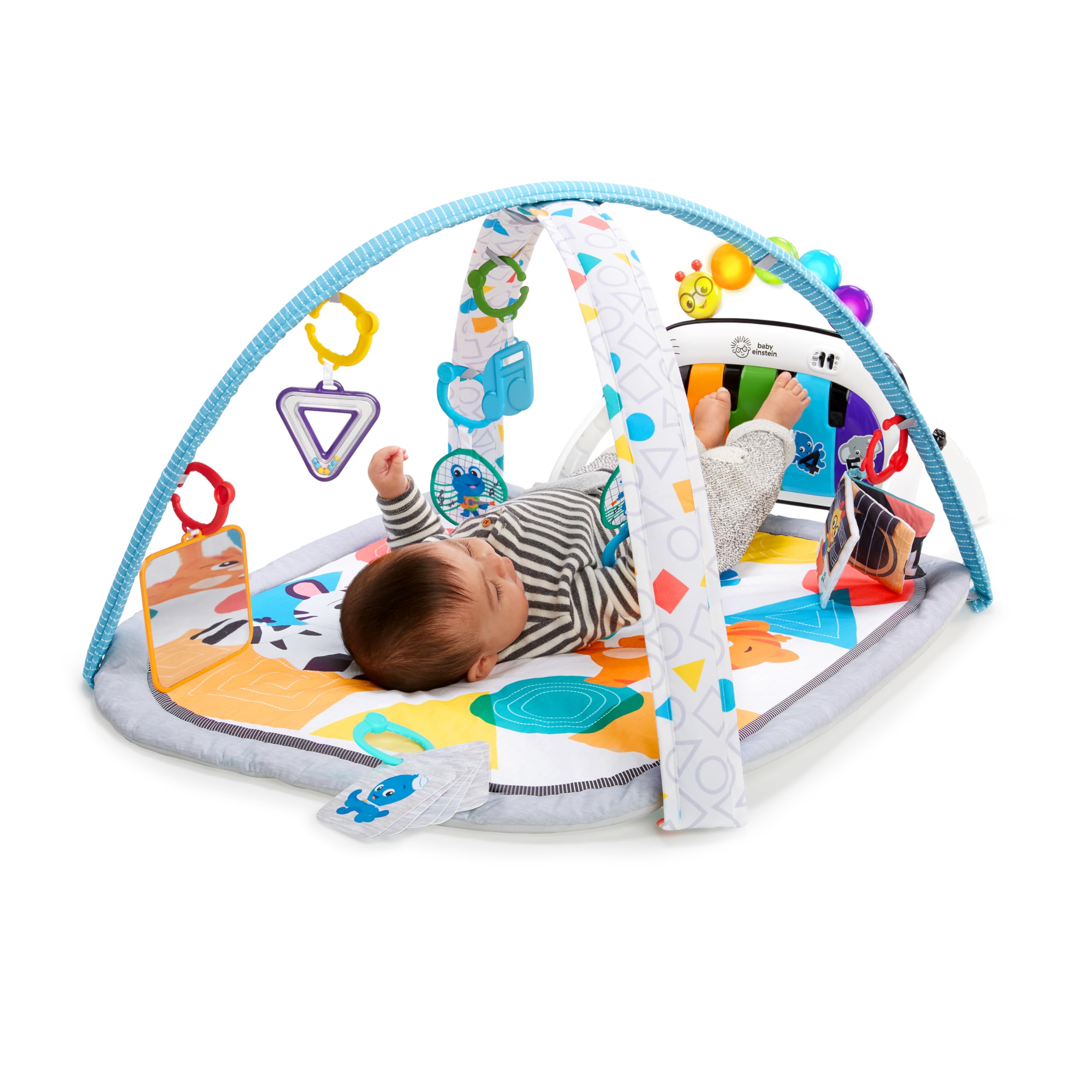 Baby Einstein, Tapis Musical D’Éveil pour Bébé 4 en 1 Kickin' Tunes avec Piano, 70+ sons, 25+ min de musique et lumières, arche de jeu,7 jouets d'activité amovibles, 4 langues, dès la naissance
