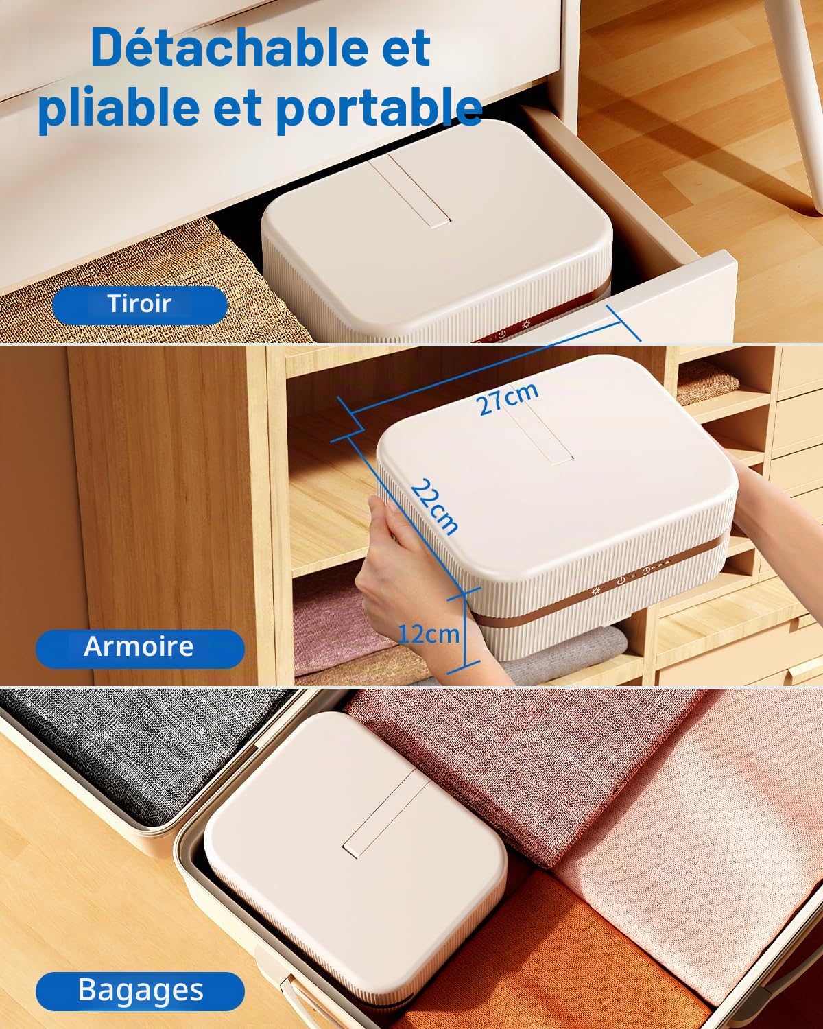 Sèche-linge portable, mini séchoir électrique à pompe à chaleur, minuterie, UV, arrêt automatique/600 W