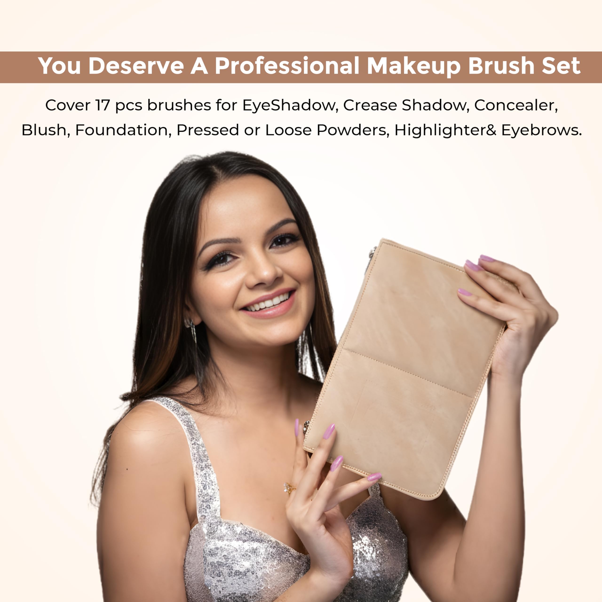 London Prime, set di pennelli professionali da trucco, 17 pezzi, con fondotinta, correttore, ombretto, cipria, fard, contouring, illuminante, eyeliner, labbra, sfumatura e viso.