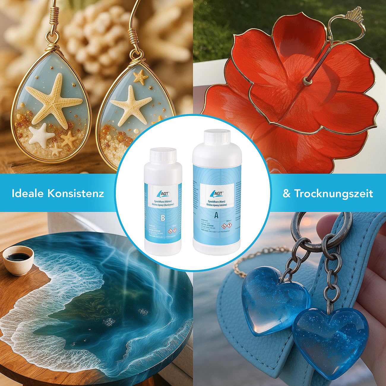 AGT 2K Kleber Kunststoff: Transparentes Epoxidharz, 3.000 ml, inkl. Zubehör (Epoxy Metallkleber, Lederkleber)