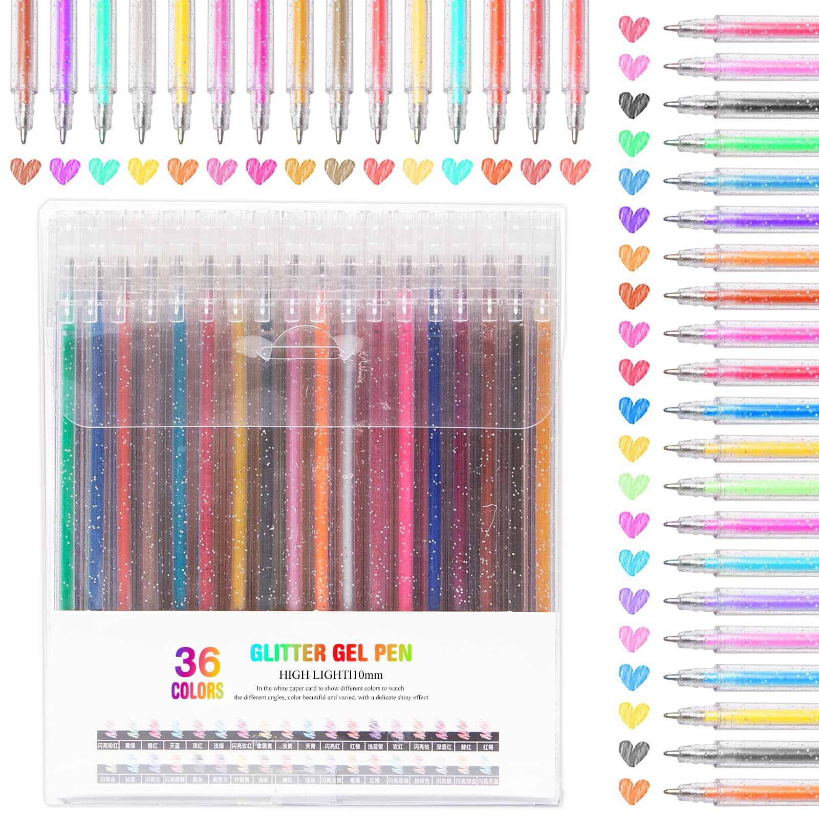 Pilikoll 36 Stück Glitzer Gelschreiber Set Glitzerstifte Gel Gelschreiber Set mit Glitzer36 Bunte glitzer gelschreibers 1,0 mm glitzer Gelstifte Sets Metallic Gelstifte für Tagebuch, Malen, Kritzeln