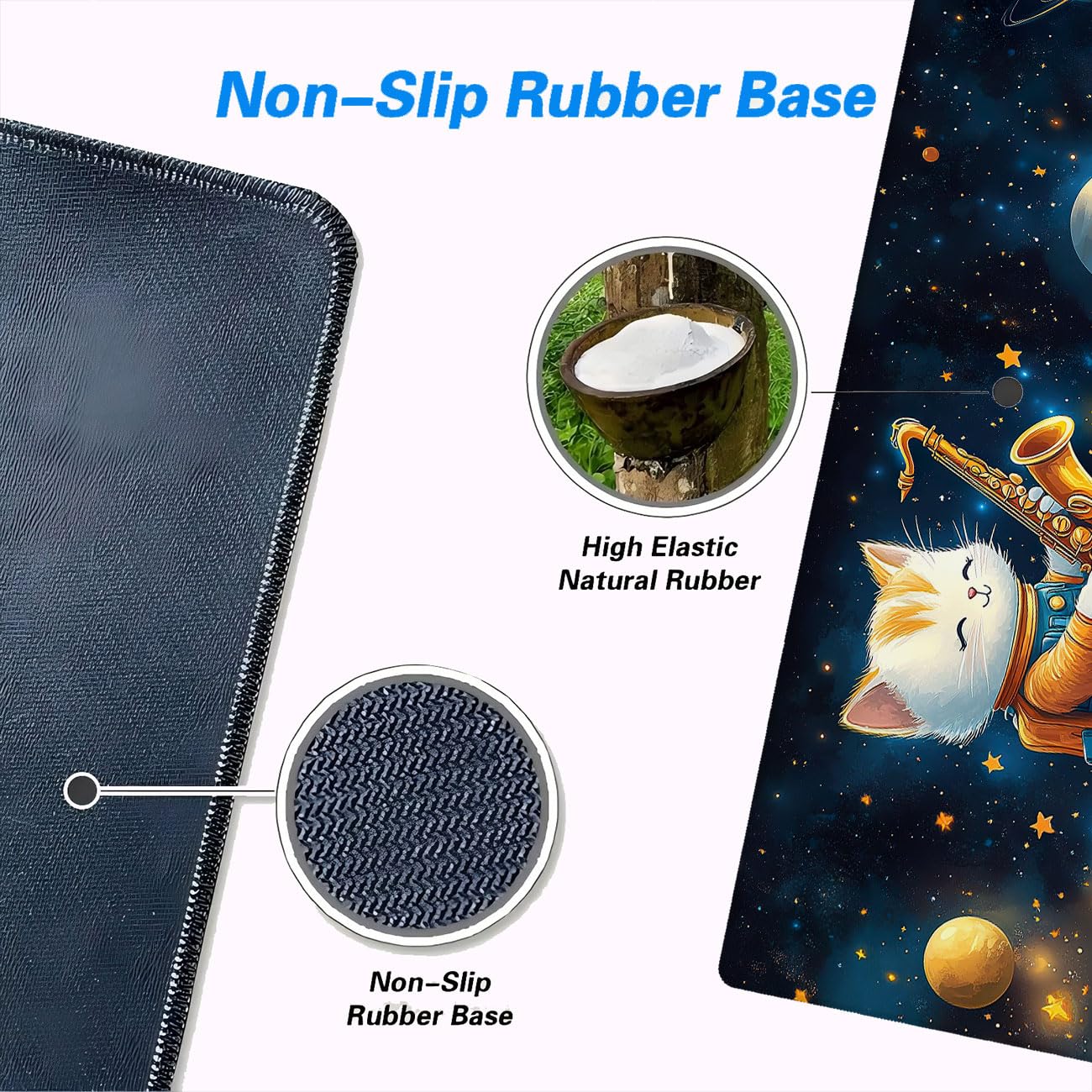 Tappetino per mouse con gatto e stronauta con simpatico sassofono spaziale, tappetino da scrivania esteso con bordo cucito, base antiscivolo, per ufficio, tastiera del computer portatile, casa, 80 x