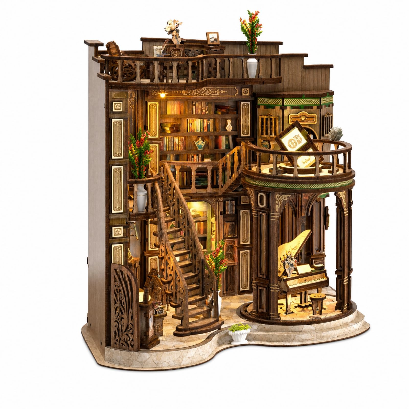 Gitohoni Diy Buchstützen Bausatz Miniatur Buchladen Modell Bastelset Holzbausatz Dekoratives Regal Zubehör mit Warmem Licht aus Holzfaser für Bücherregal Kinderzimmer Wohnzimmer