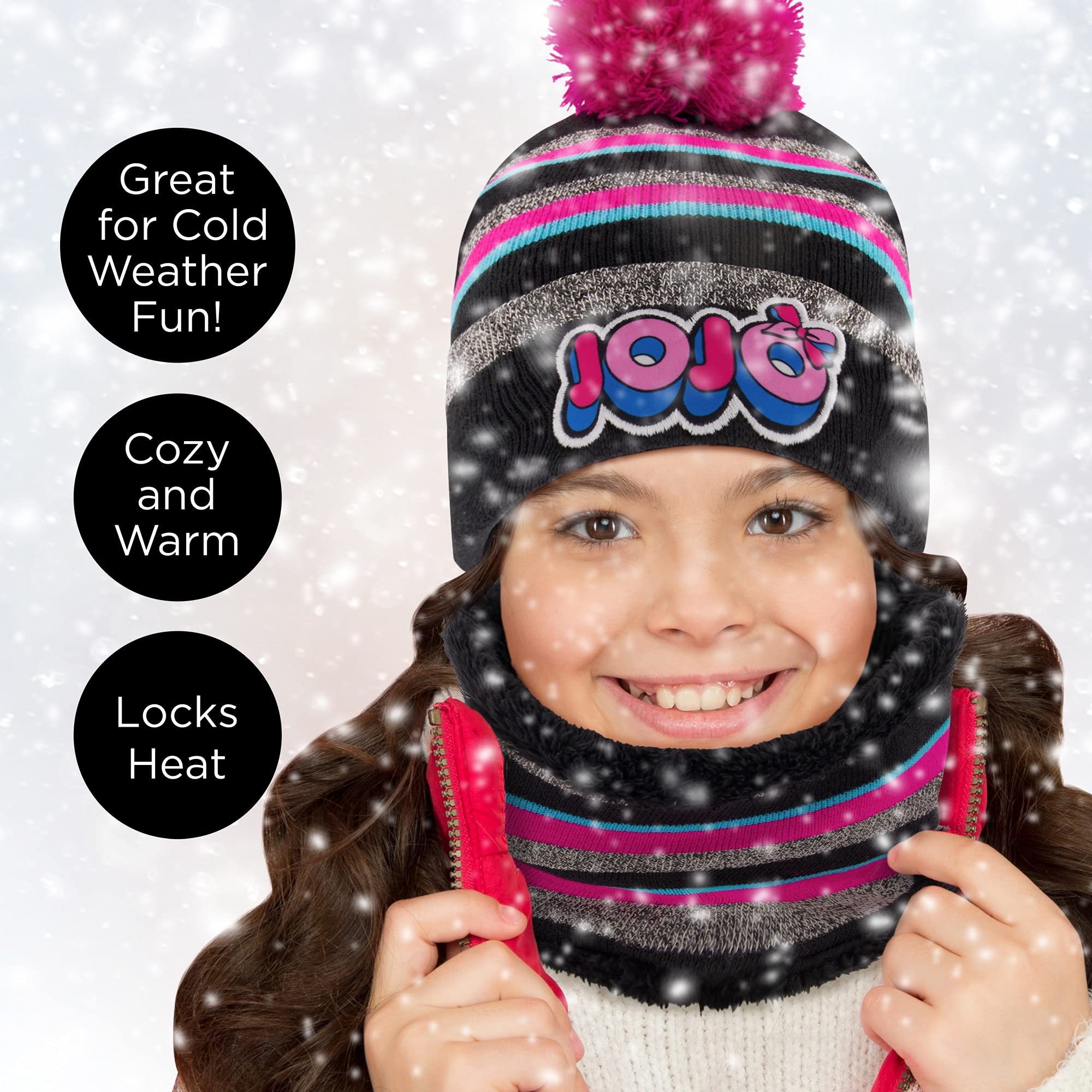 Nickelodeon Girls Winter Hat, Scarf, And Kids Gloves Sets, Jojo Siwa Beanie For Ages 4-7