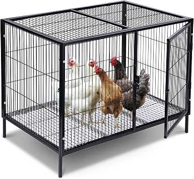 Metal Small Chicken Cage for 4-6 Chickens with Floor, Portable Rabbit Hutch with Top & Side Opening Doors and Quickly Lock for Poultry Hen Goose Duck, 33.5"x23.6"x27.5"