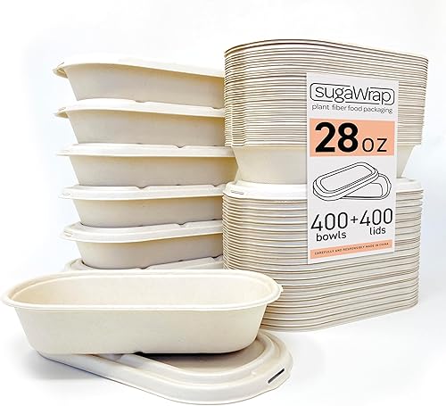 Miniatura 7 de SugaWrap Recipientes desechables de 32 onzas con tapas 50 cuencos + 50 tapas Bambú biodegradable ecológico y caña de azúcar, resistentes y a prueba