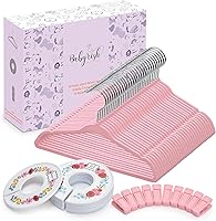Babyrish Pink Velvet Baby Hangers (30 Pack) w/ 10 Clips & 8 Dividers | 11" Ultra-Slim Non-Slip Space-Saving Nursery Organizer