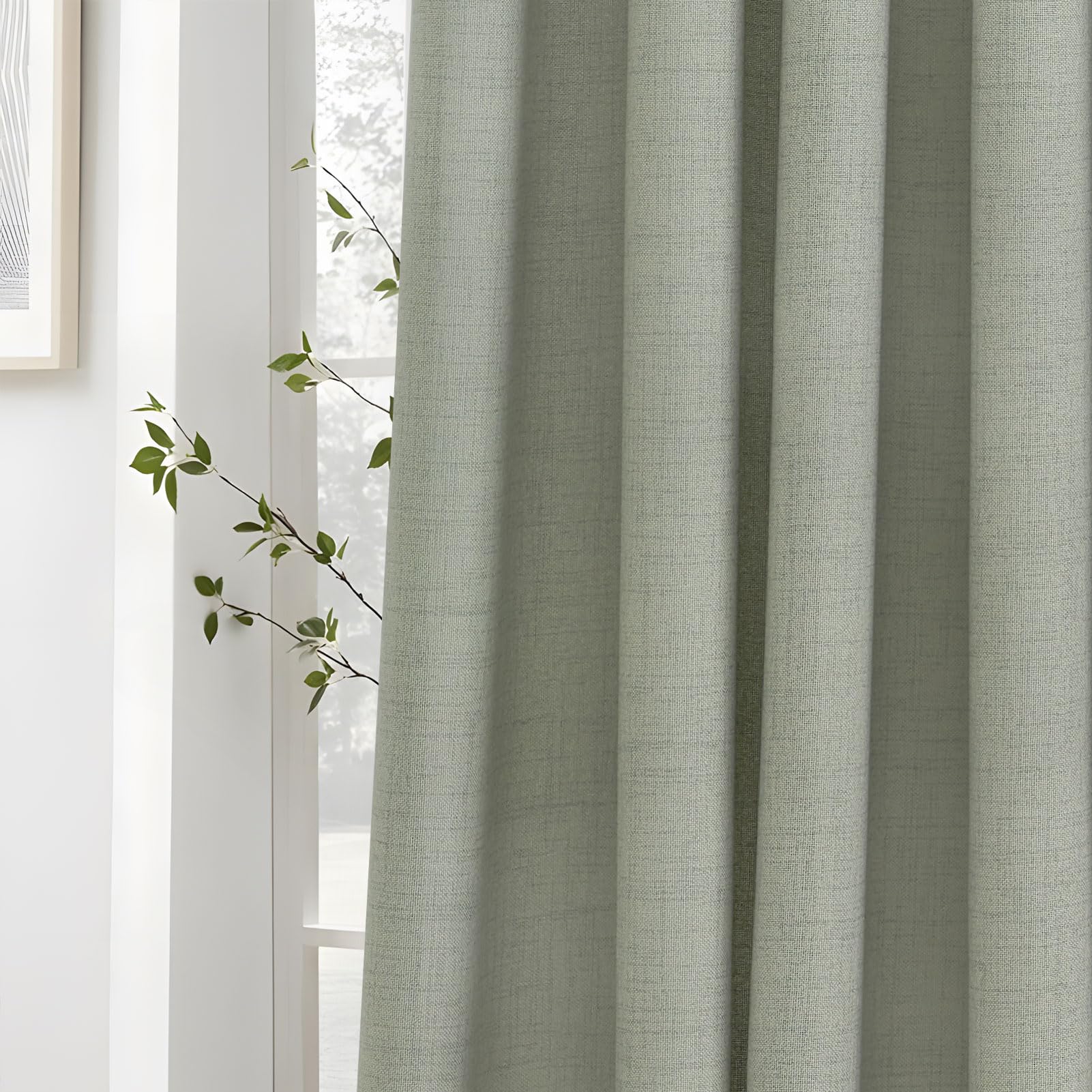 MRTREES Tende Camera da Letto Corte, Verde Salvia, 2 Pezzi, 140x122 CM, Tenda Lino Semitrasparente per Interni Cucina Soggiorno Salotto Cameretta Finestre con Occhielli