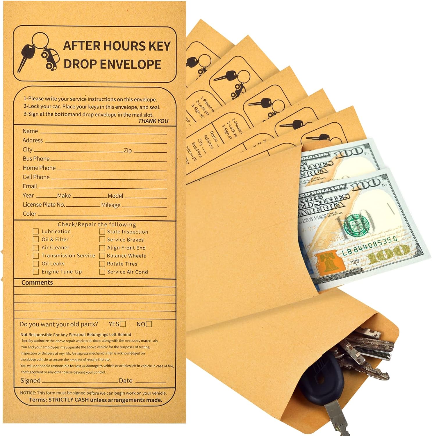 100Pack Drop Box Key Envelopes Night Drop Key Envelopes