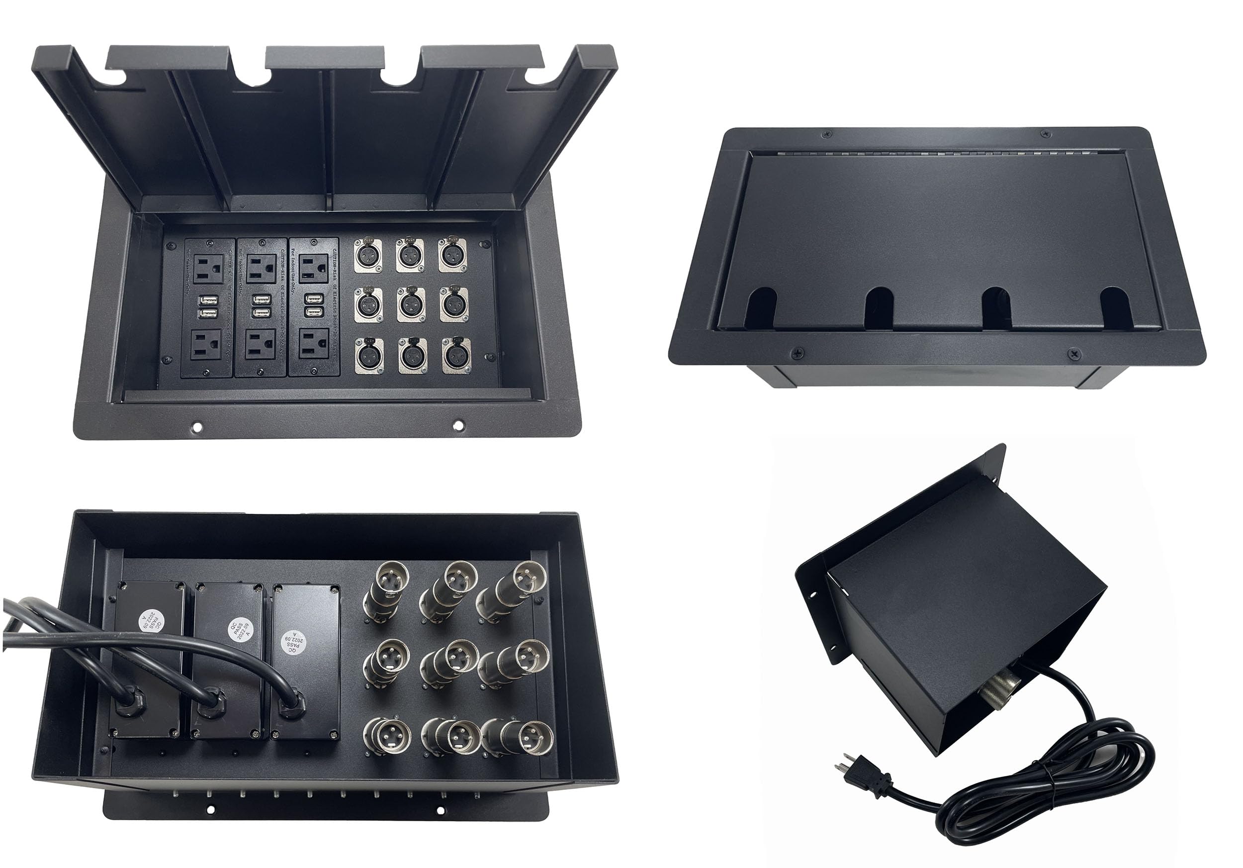 ProSpeakerparts PROCRAFT JUMBO 4 HOLE LID FEED-THRU RECESSED Stage Pocket/Floor Box w/ 3 WIRED AC 9 XLR Female