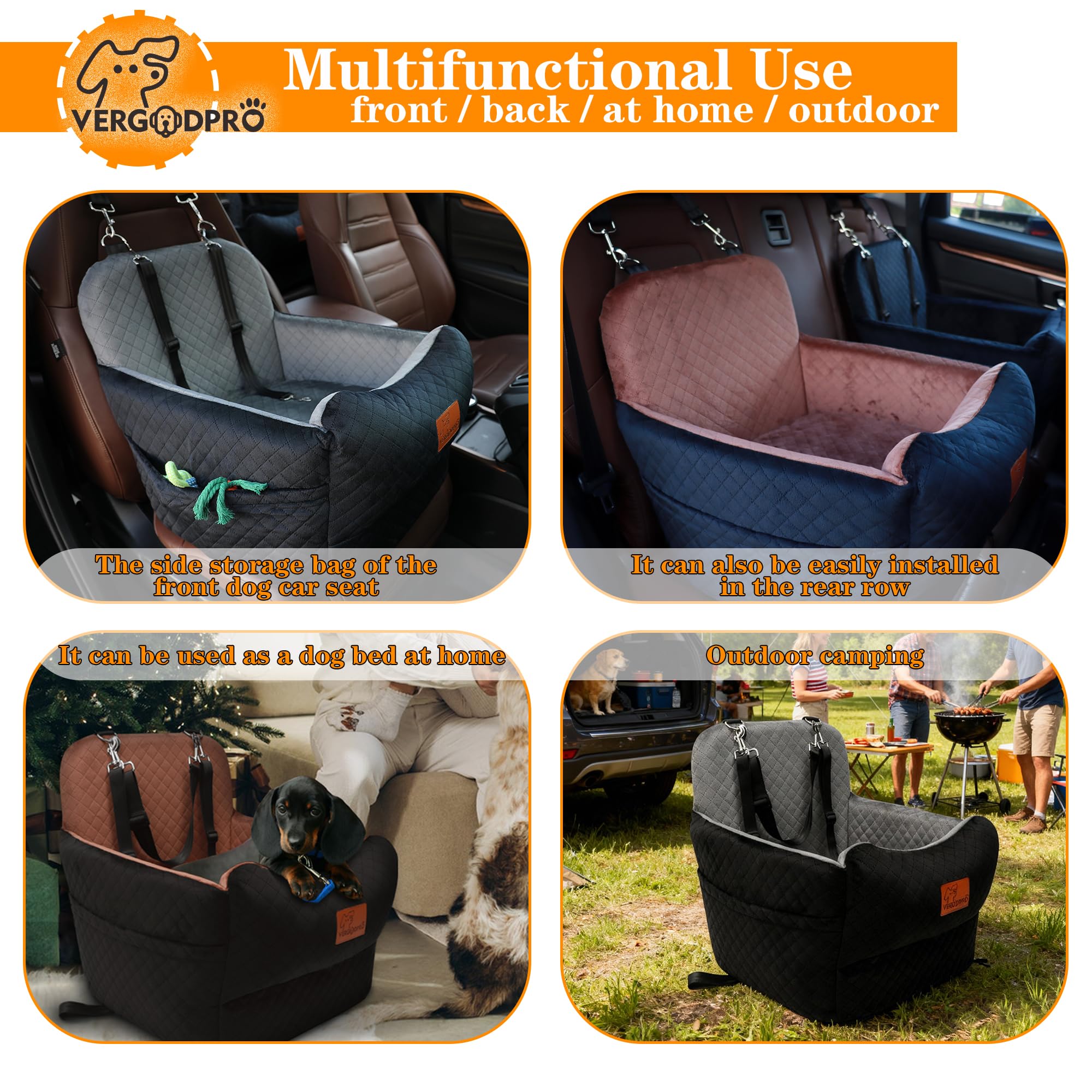 Dog Car Seat for Small Medium Dogs,Portable Pet Booster Seat with Safety Strap & Removable Washable Pad,Memory Foam Dog Travel Bed for Car,SOFE Velvet for Puppies Cats（M-Black/Brown） - image 5