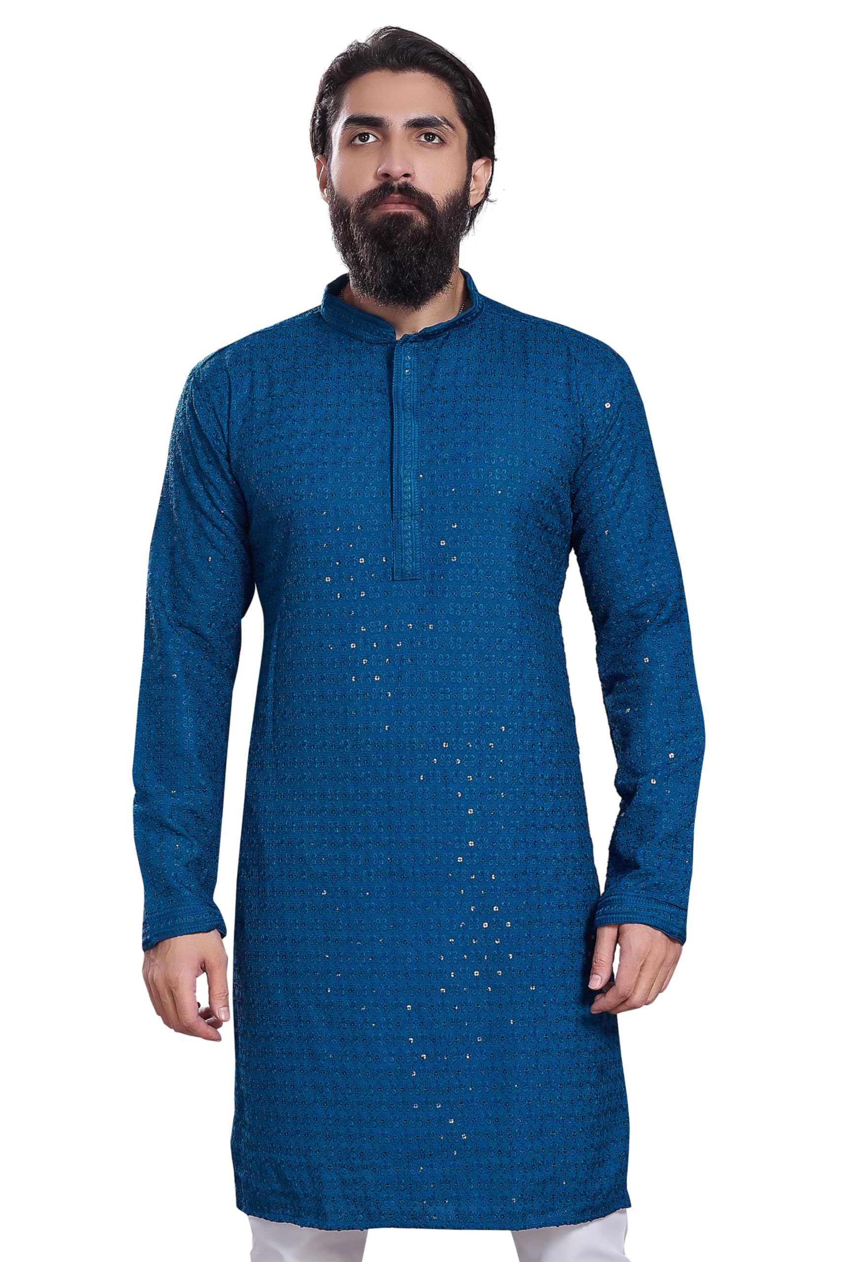 Divisive Men's Sequince Embroidered Cotton Blend Only Slim Fit Kurta (Dkrt222_4Xl_Teal)